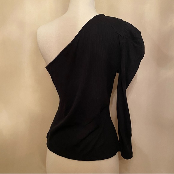 NWT Womens Black One Shoulder Puffy Sleeve Shirt - Picture 4 of 6